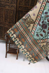 Mint Blue Malai Silk Dupatta with Floral Vines, Chevron Borders & Kalamkari Owl Motifs – Ethnic Statement Piece