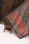 Bottle Green & Rust Malai Silk Dupatta with Floral Jaali Print & Kalamkari Border – Handcrafted Ethnic Drape