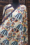 Beige Malai Silk Dupatta with Tribal Floral Print & Peacock Motif Border – Handcrafted Ethnic Stole