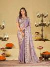 Lavender Designer Fendy Satin Saree with Multicolor Paisley Embroidery & Scalloped Embroidered Border | Festive Party Wear Saree