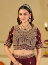 Wine Purple Designer Fendy Satin Saree with Heavy Embroidered Blouse & Zari Border | Premium Wedding & Festive Wear Saree