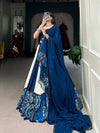 Blue LNB Lehenga Set Front View with Mirror Work and Gota Patti for Garba Nights
