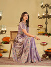 Lavender Designer Fendy Satin Saree with Multicolor Paisley Embroidery & Scalloped Embroidered Border | Festive Party Wear Saree