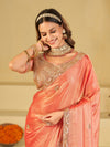 Peach Dual Tone Designer Fendy Satin Saree with Heavy Embroidered Blouse & Sequin Border | Premium Wedding Party Wear Saree