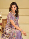 Lavender Designer Fendy Satin Saree with Multicolor Paisley Embroidery & Scalloped Embroidered Border | Festive Party Wear Saree