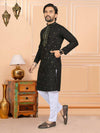 Blue Rayon Men's Chikankari Kurta Set Front View - Shree Roop