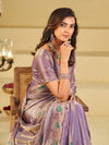 Lavender Designer Fendy Satin Saree with Multicolor Paisley Embroidery & Scalloped Embroidered Border | Festive Party Wear Saree