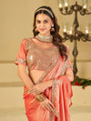 Peach Dual Tone Designer Fendy Satin Saree with Heavy Embroidered Blouse & Sequin Border | Premium Wedding Party Wear Saree