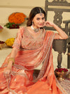 Peach Designer Fendy Satin Saree with Heavy Embroidered Blouse & Stone Work Border | Premium Wedding Party Wear Saree