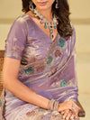 Lavender Designer Fendy Satin Saree with Multicolor Paisley Embroidery & Scalloped Embroidered Border | Festive Party Wear Saree