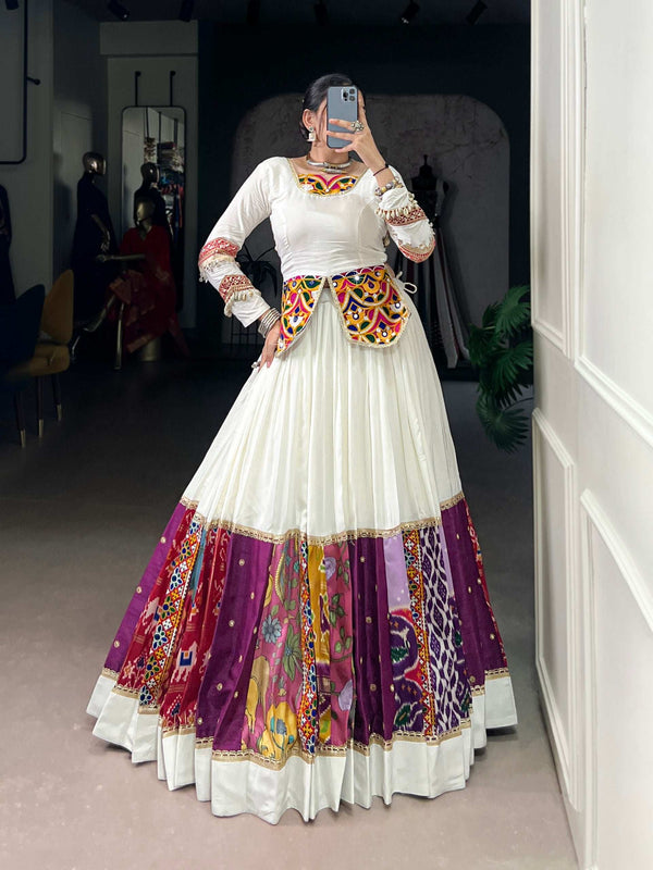 Elegant unstitched Shree Roop dupatta in vibrant color with intricate embroidery back view