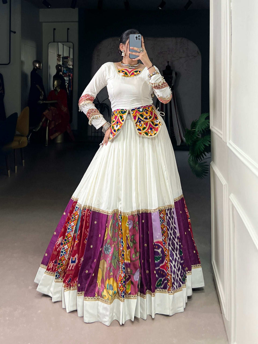 Elegant unstitched Shree Roop dupatta in vibrant color with intricate embroidery back view