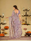 Lavender Designer Fendy Satin Saree with Multicolor Paisley Embroidery & Scalloped Embroidered Border | Festive Party Wear Saree