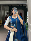 Close-up Detail of Blue LNB Lehenga with Original Mirror Work and Gota Patti Touch Up