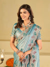 Sky Blue Designer Fendy Satin Saree with Paisley Embroidery & Heavy Embroidered Border | Premium Festive Party Wear Saree