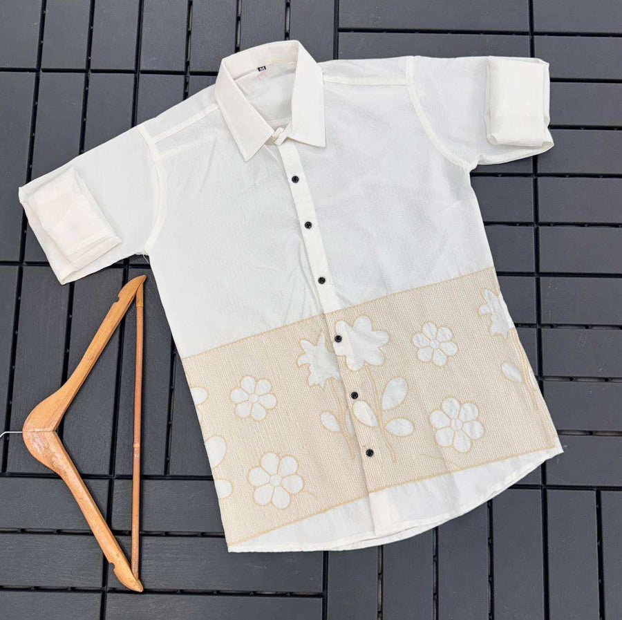 Shree Roop men's kurta in navy blue dobby cotton with embroidery paired with white pajama