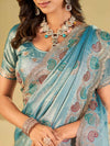 Sky Blue Designer Fendy Satin Saree with Paisley Embroidery & Heavy Embroidered Border | Premium Festive Party Wear Saree