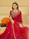 Ruby Red Designer Fendy Satin Saree with Heavy Embroidered Blouse & Zari Border | Premium Wedding & Festive Wear Saree