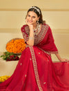 Ruby Red Designer Fendy Satin Saree with Heavy Embroidered Blouse & Zari Border | Premium Wedding & Festive Wear Saree