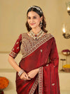 Wine Red Designer Fendy Satin Saree with Heavy Embroidered Blouse & Zari Border | Premium Wedding & Festive Wear Saree