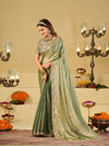 Sage Green Dual Tone Designer Fendy Satin Saree with Heavy Embroidered Blouse & Sequin Border | Premium Wedding Party Wear Saree