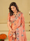 Peach Designer Fendy Satin Saree with Multicolor Paisley Embroidery & Scalloped Embroidered Border | Festive Party Wear Saree