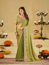 Pista Green Designer Fendy Satin Saree with Heavy Embroidered Blouse & Zari Border | Premium Wedding Party Wear Saree