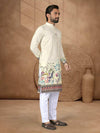 Blue Rayon Men's Kurta Set Back View Showing Stitched Fit - Shree Roop
