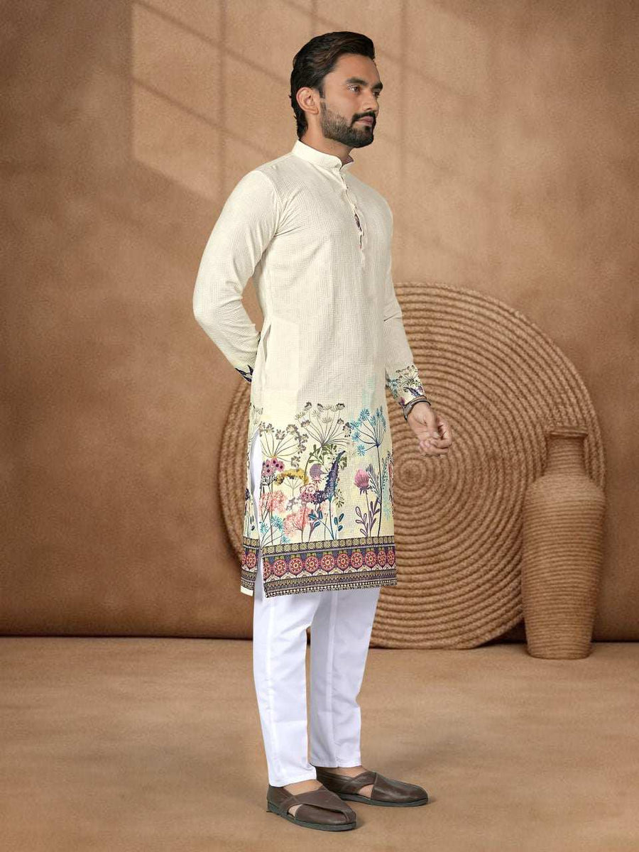 Blue Rayon Men's Kurta Set Back View Showing Stitched Fit - Shree Roop