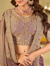 Lavender Purple Designer Fendy Satin Saree with Heavy Embroidered Blouse & Sequin Border | Premium Wedding Party Wear Saree