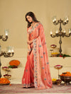 Peach Pink Designer Fendy Satin Saree with Multicolor Paisley Embroidery & Scalloped Embroidered Border | Premium Festive Party Wear Saree