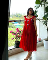 Red Vichitra Silk Handwork Gown with Beads & Kardana Embroidery Ethnic Party Wear - Shree Roop