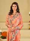 Peach Designer Fendy Satin Saree with Multicolor Paisley Embroidery & Scalloped Embroidered Border | Festive Party Wear Saree
