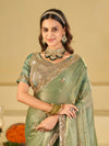 Sage Green Dual Tone Designer Fendy Satin Saree with Heavy Embroidered Blouse & Sequin Border | Premium Wedding Party Wear Saree