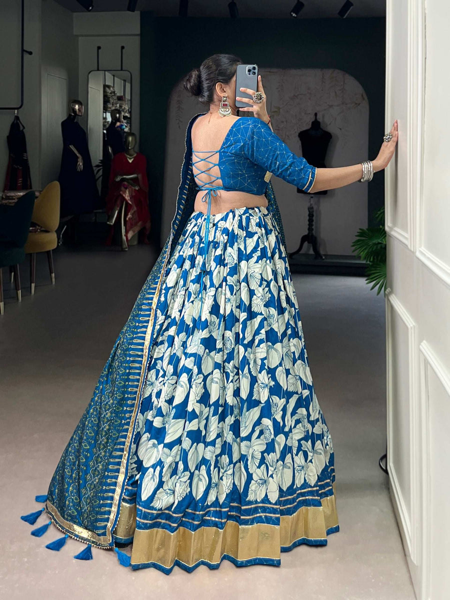 LNB Tasar Silk Lehenga Choli with Dupatta in Print and Foil Work Front View - Shree Roop