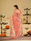 Peach Pink Designer Fendy Satin Saree with Multicolor Paisley Embroidery & Scalloped Embroidered Border | Premium Festive Party Wear Saree