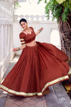 LNB Chanderi Lehenga Set Back View Showing Embossed Design Lace - Shree Roop