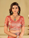 Peach Pink Designer Fendy Satin Saree with Multicolor Paisley Embroidery & Scalloped Embroidered Border | Premium Festive Party Wear Saree