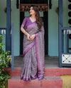 Purple Cotton Linen Saree with Geometric Motif and Blouse