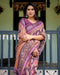 Purple Floral Cotton Linen Saree | Matching Blouse & Tassel Edges – Buy Online