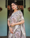 Cream & Pastel Multicolour Pure Cotton Linen Saree | Printed with Blouse & Tassel Edges