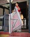 Black & White Geometric Cotton Linen Saree | Red Accents with Blouse & Tassel Detailing
