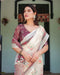 Off-White Pure Cotton Linen Saree | Intricate Geometric Pattern with Blouse & Tassel Edges
