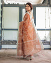 Terracotta Brown Handprinted Pure Cotton Linen Saree | Floral Print with Blouse & Tassels
