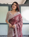 Maroon Floral Printed Pure Cotton Linen Saree | Matching Blouse & Tassel Detailing