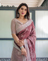 Maroon Floral Printed Pure Cotton Linen Saree | Matching Blouse & Tassel Detailing