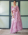 Purple Chevron Print Pure Cotton Linen Saree with Blouse and Tassels