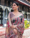 Pastel Peach Kalamkari Design Pure Cotton Linen Saree with Blouse and Tassels