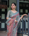 Pink & Maroon Pure Cotton Linen Saree | Floral & Leaf Design with Blouse & Tassels