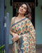 Beige & Charcoal Pure Cotton Linen Saree | Floral Print with Blouse & Tassel Detailing